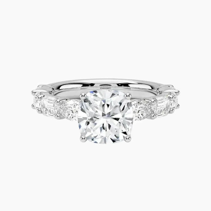 Ariadne Cushion Designer 3 Carat Lab Grown Diamond Engagement Ring in 14K White Gold