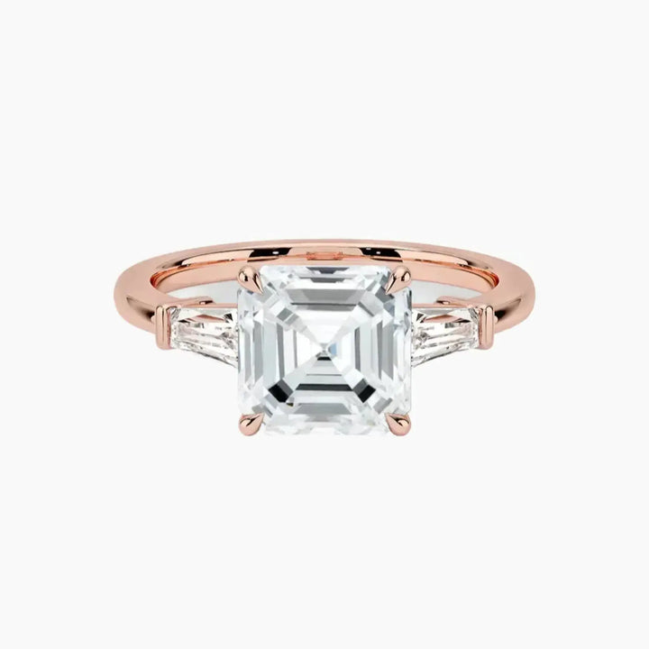 Nyx Asscher Three Stone 2 Carat Lab Grown Diamond Engagement Ring in 14K Rose Gold