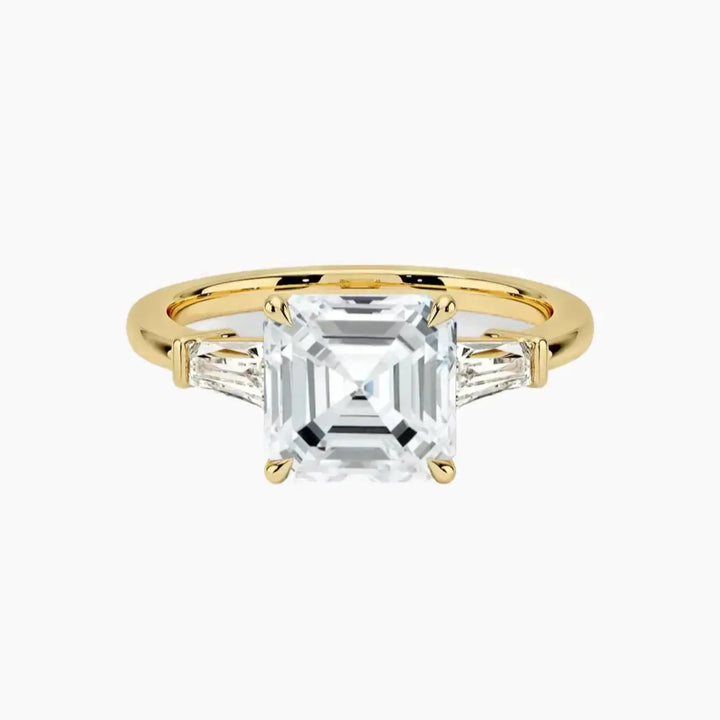 Nyx Asscher Three Stone 1.5 Carat Lab Grown Diamond Engagement Ring in 18K Yellow Gold