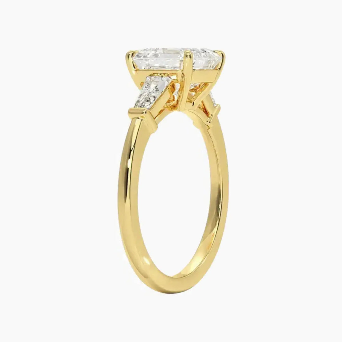 Nyx Asscher Three Stone 2.5 Carat Lab Grown Diamond Engagement Ring in 18K Yellow Gold