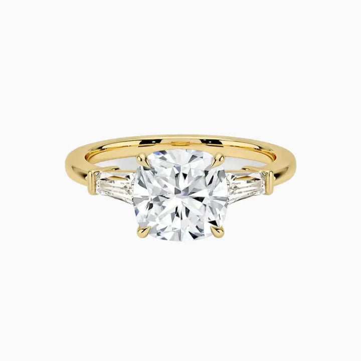 Nyx Cushion Three Stone 2.5 Carat Lab Grown Diamond Engagement Ring in 14K Yellow Gold