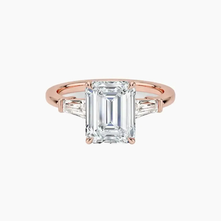 Nyx Emerald Three Stone 2.5 Carat Lab Grown Diamond Engagement Ring in 18K Rose Gold