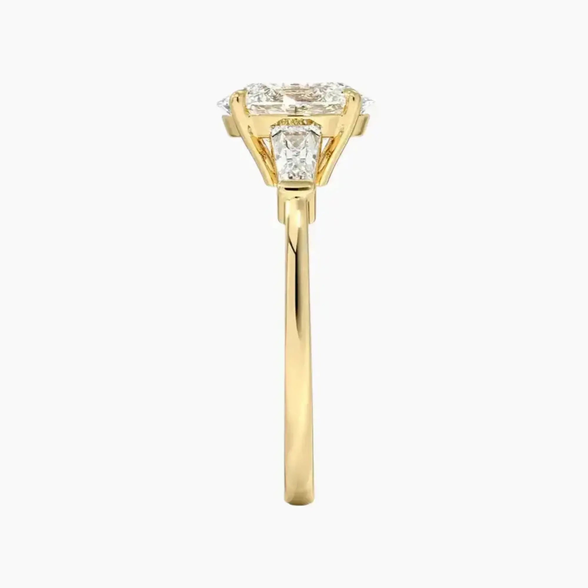 Nyx Oval Three Stone 2.5 Carat Lab Grown Diamond Engagement Ring in 18K Yellow Gold