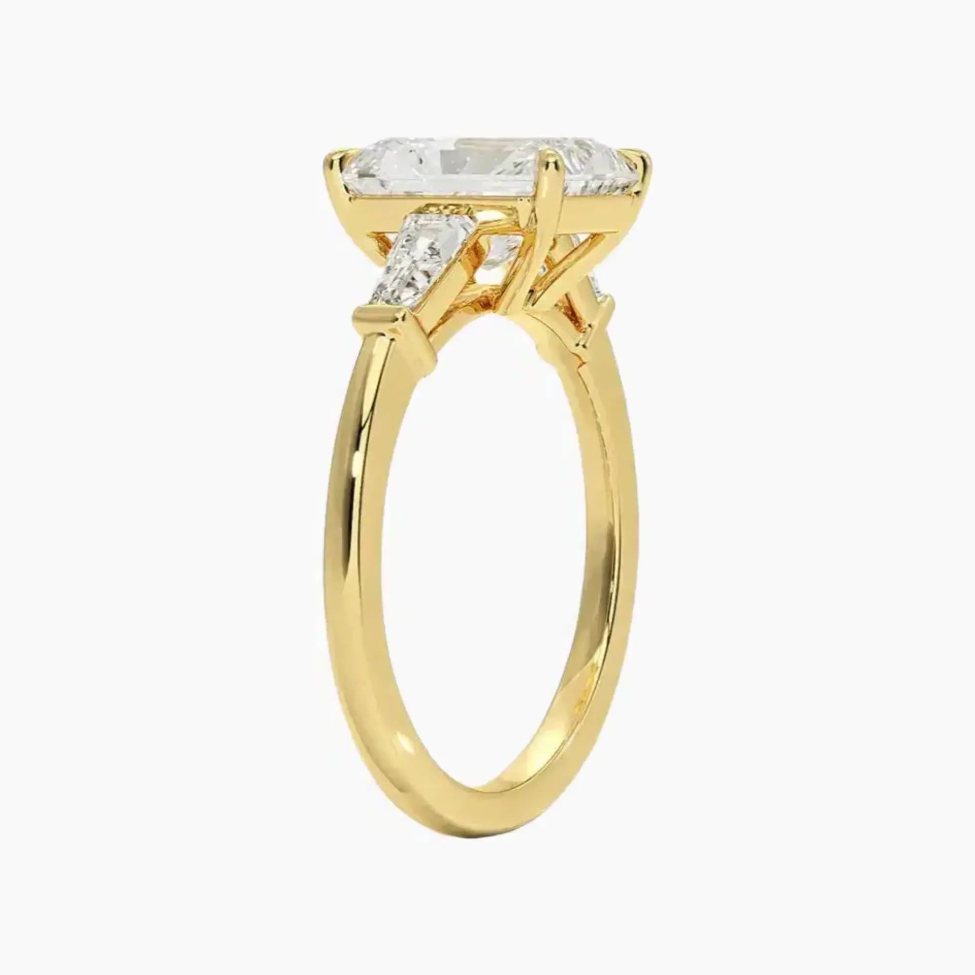 Nyx Radiant Three Stone 2.5 Carat Lab Grown Diamond Engagement Ring in 14K Yellow Gold