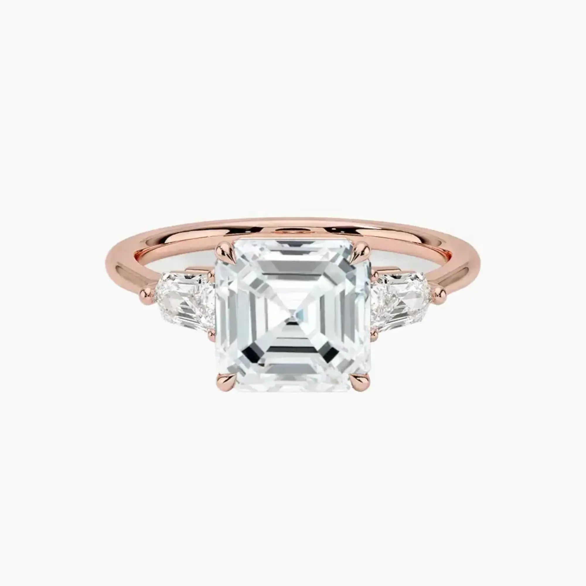 Thalassa Asscher Three Stone 1 Carat Lab Grown Diamond Engagement Ring in 18K Rose Gold