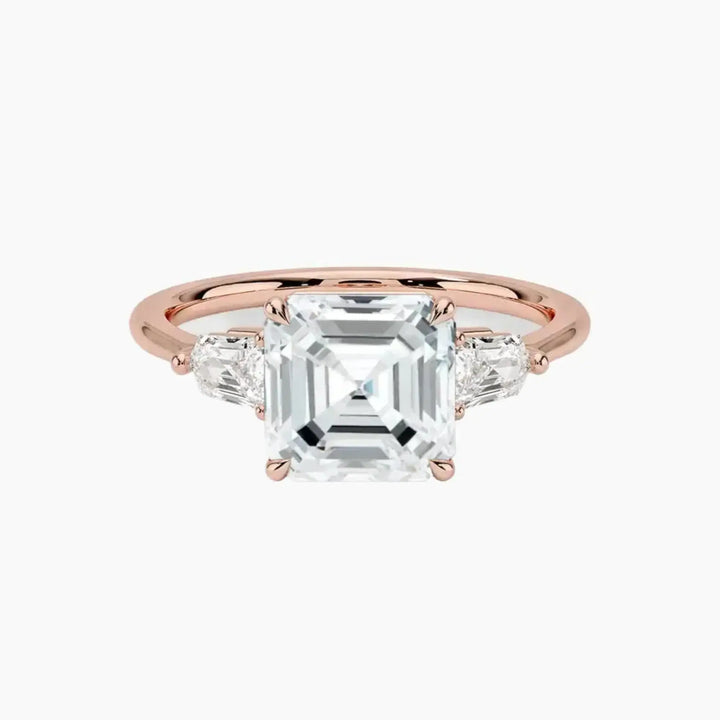Thalassa Asscher Three Stone 2.5 Carat Lab Grown Diamond Engagement Ring in 18K Rose Gold