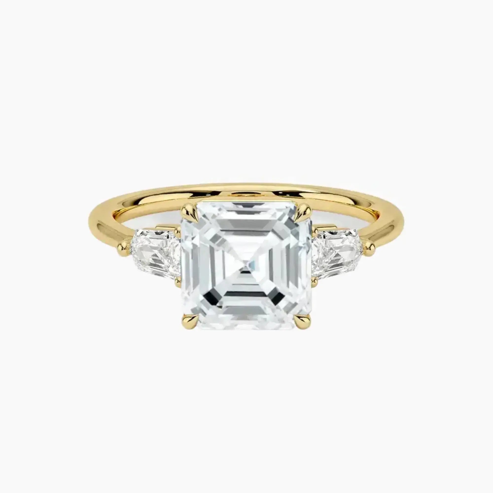 Thalassa Asscher Three Stone 1.5 Carat Lab Grown Diamond Engagement Ring in 14K Yellow Gold