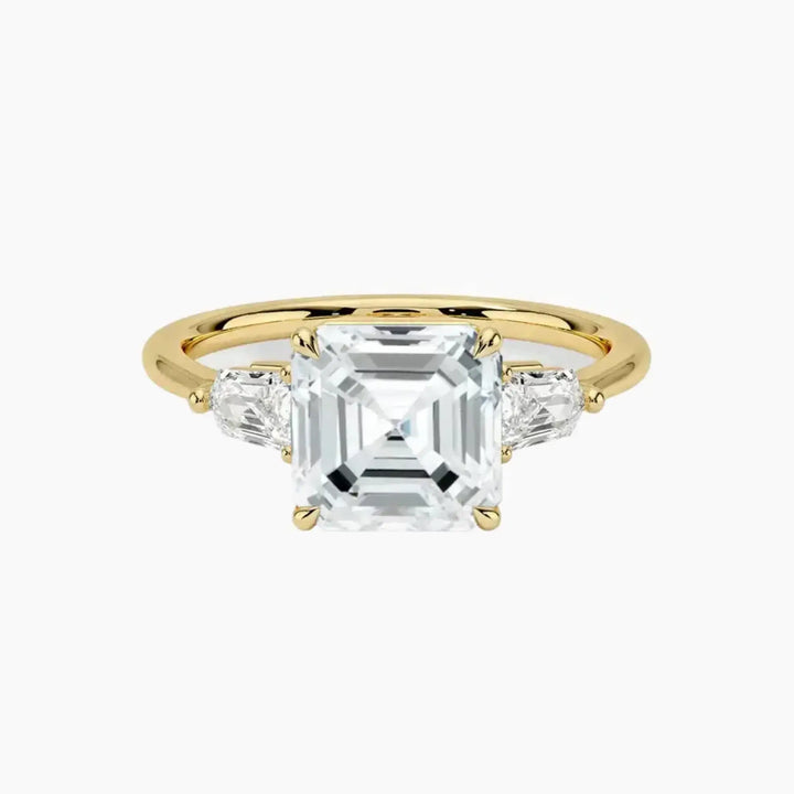 Thalassa Asscher Three Stone 3 Carat Lab Grown Diamond Engagement Ring in 18K Yellow Gold
