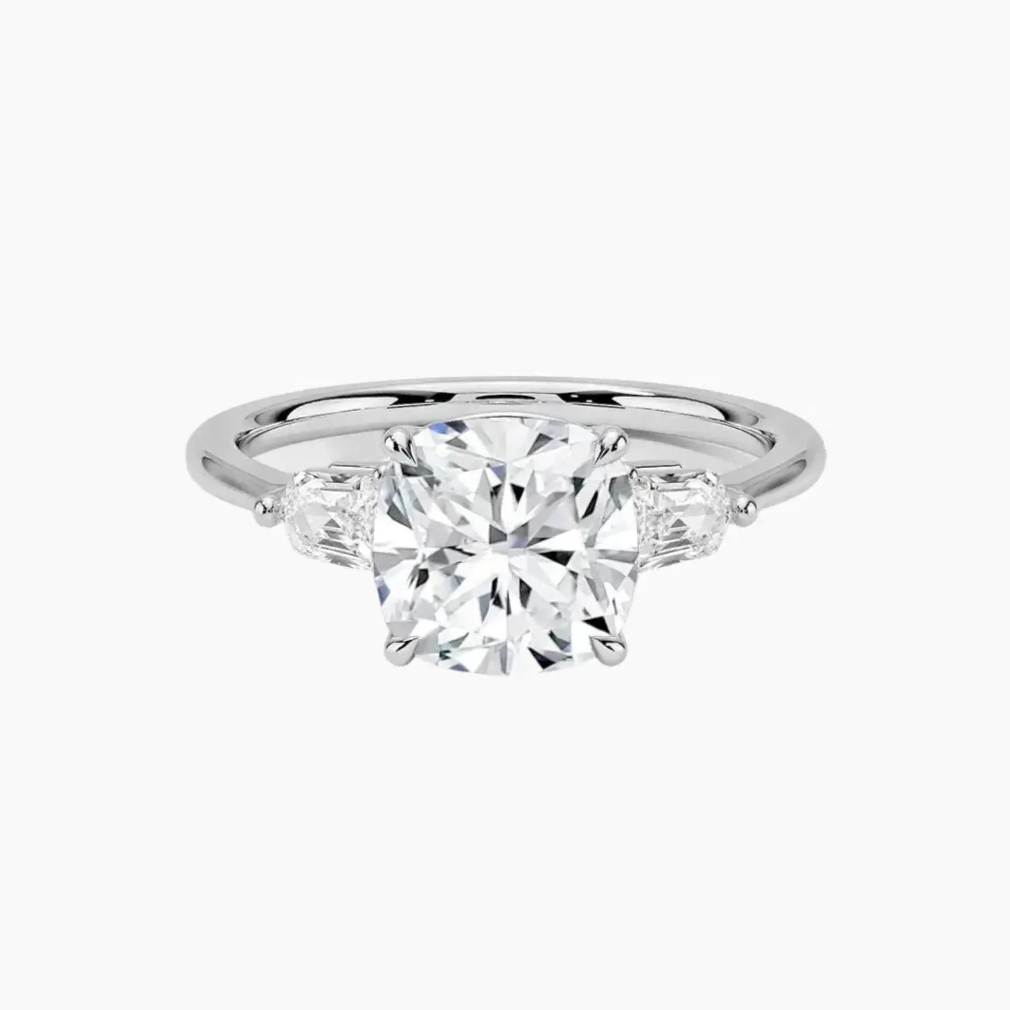 Thalassa Cushion Three Stone 1.5 Carat Lab Grown Diamond Engagement Ring in 18K Yellow Gold