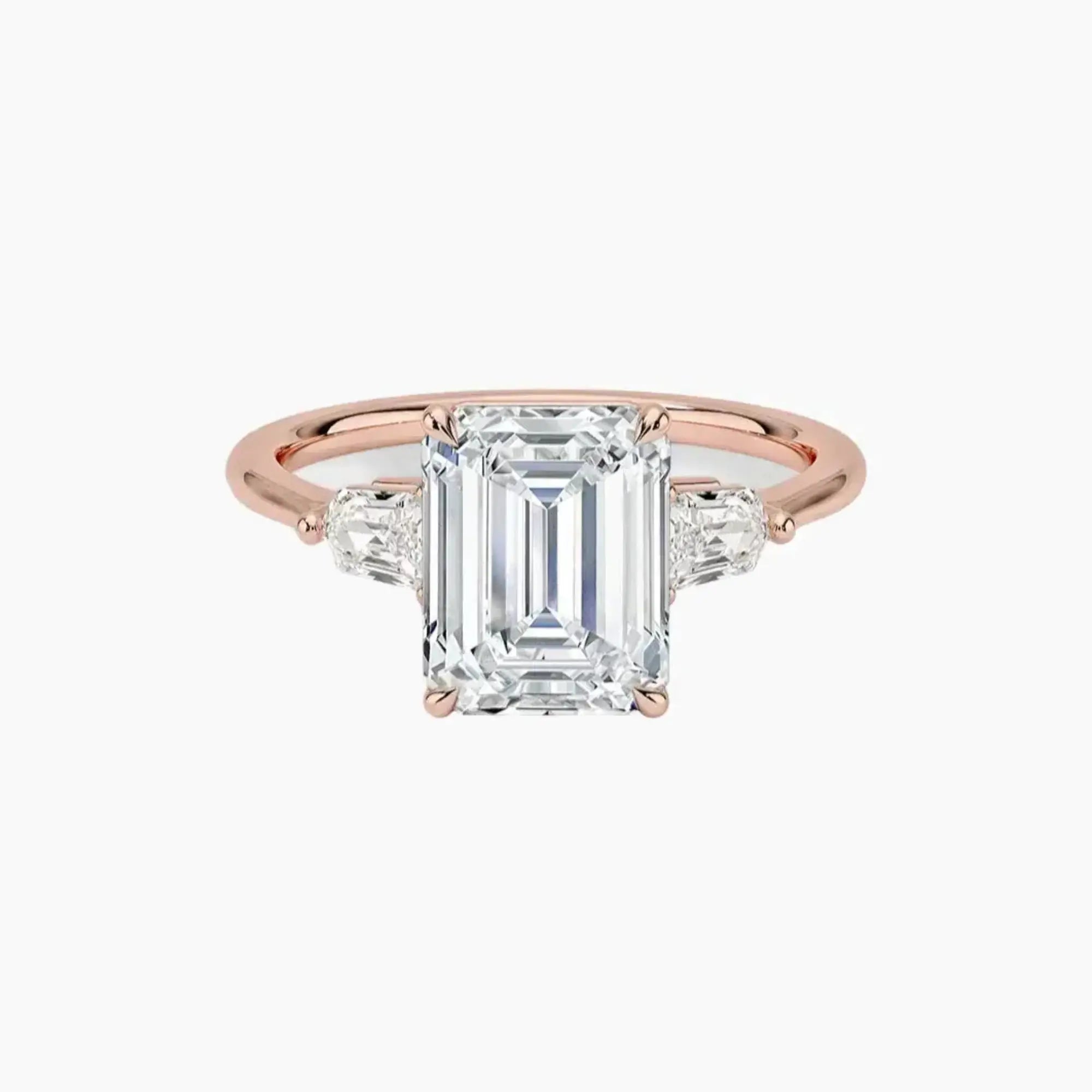 Thalassa Emerald Three Stone 2 Carat Lab Grown Diamond Engagement Ring in 18K Rose Gold