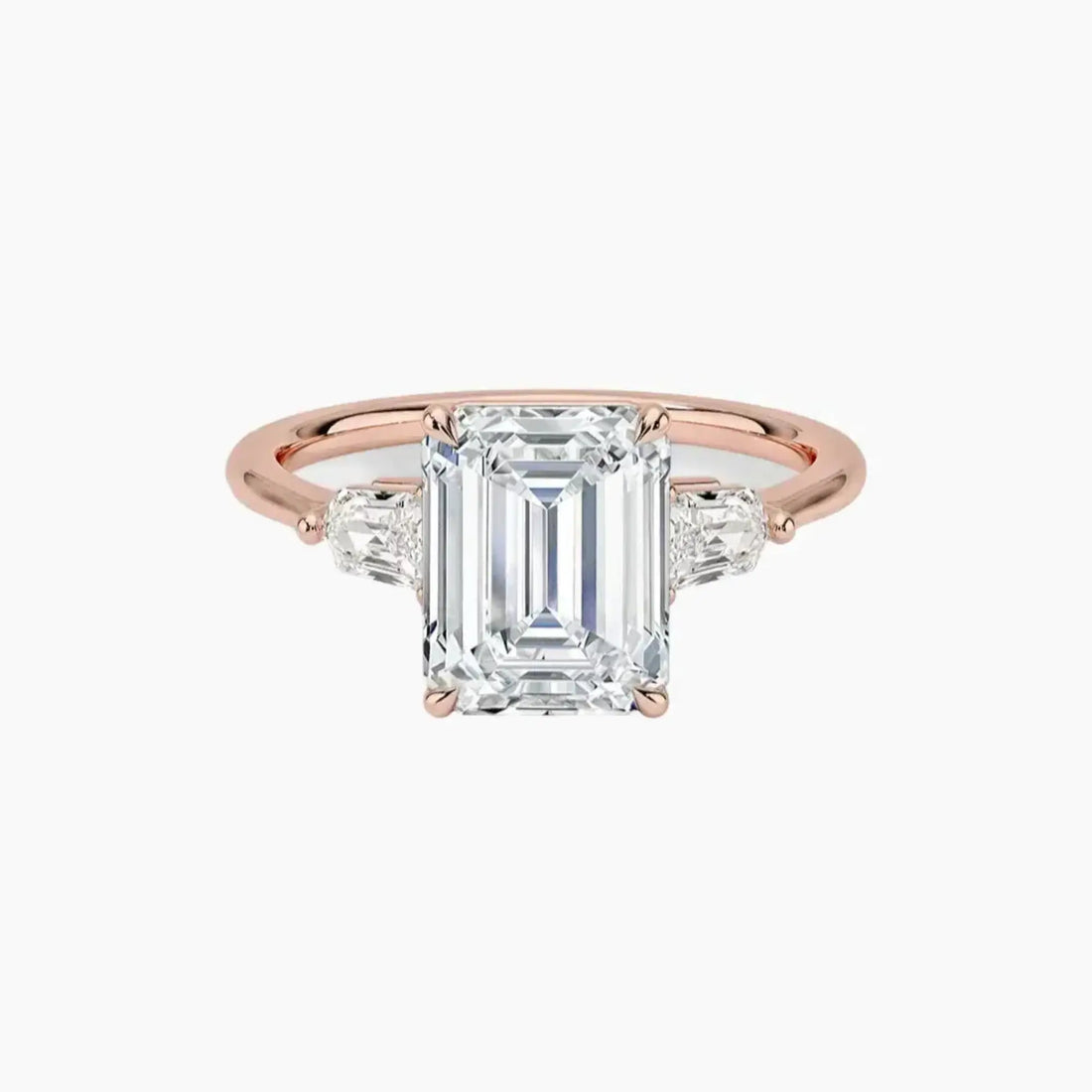 Thalassa Emerald Three Stone 2.5 Carat Lab Grown Diamond Engagement Ring in 18K Rose Gold
