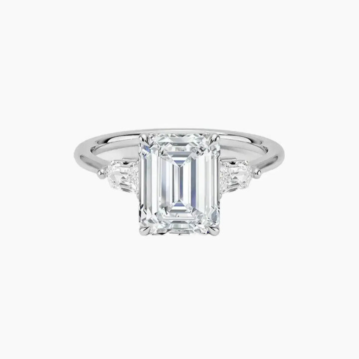 Thalassa Emerald Three Stone 2.5 Carat Lab Grown Diamond Engagement Ring in 18K White Gold