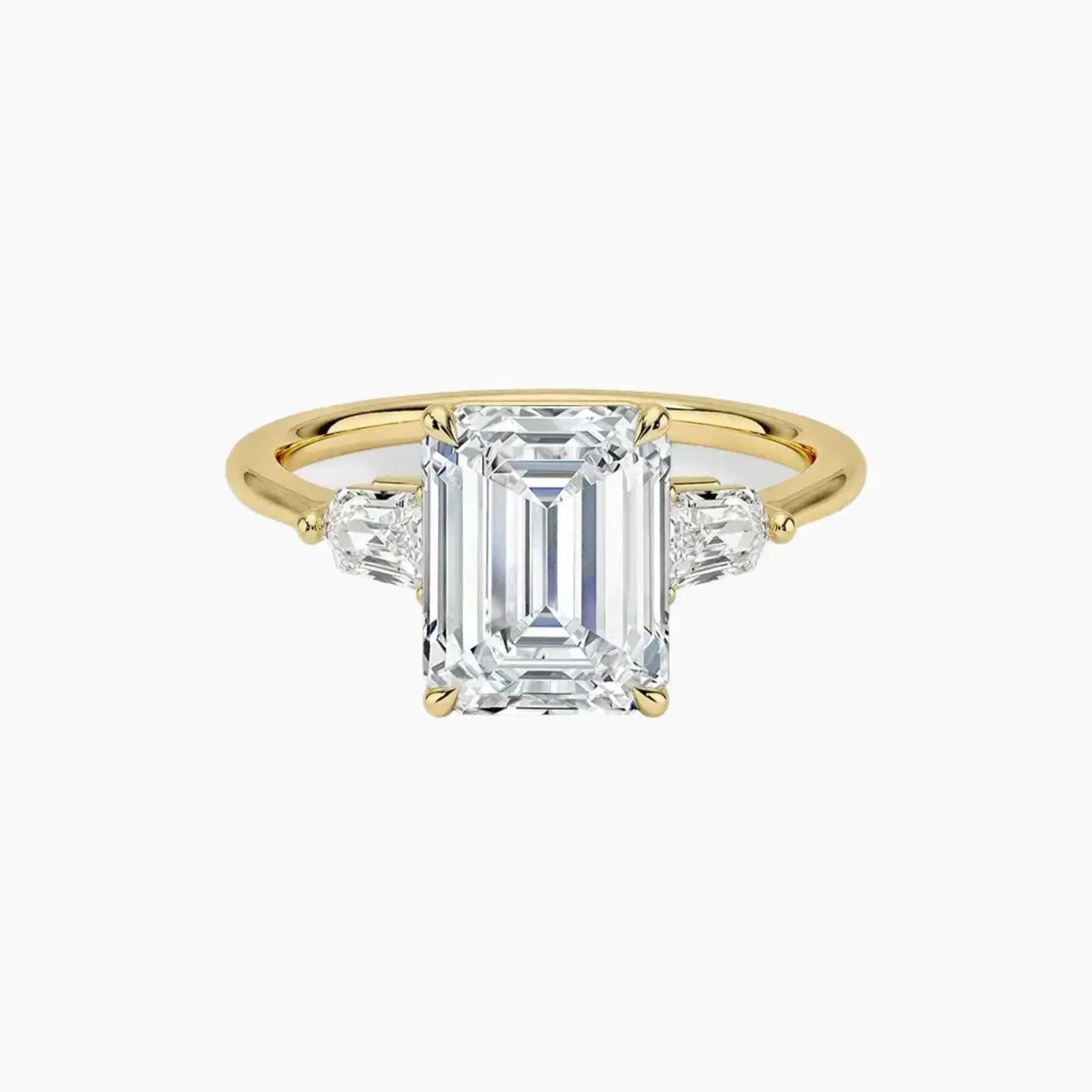 Thalassa Emerald Three Stone 1 Carat Lab Grown Diamond Engagement Ring in 18K Yellow Gold
