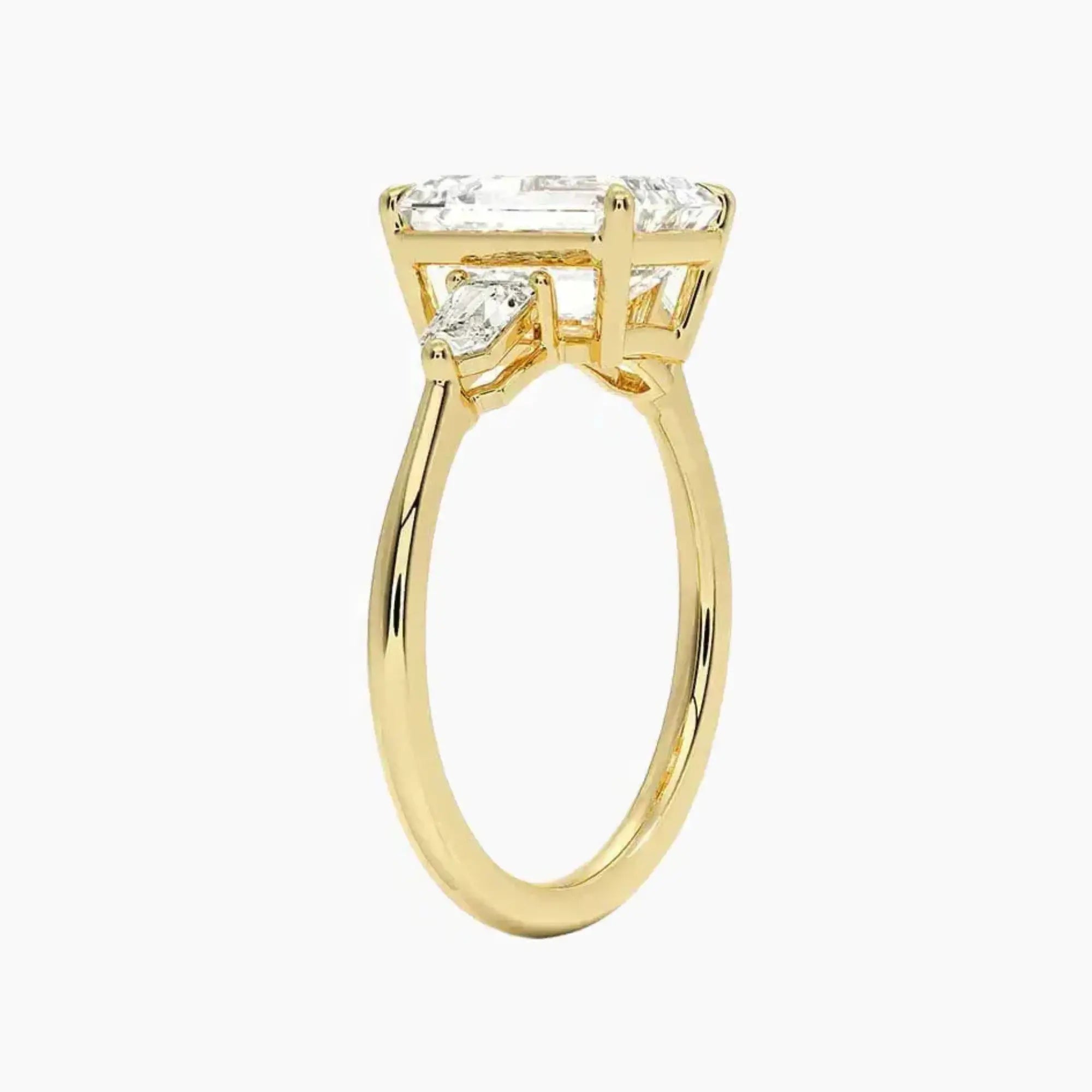 Thalassa Emerald Three Stone Diamond Ring Setting in 14K Yellow Gold