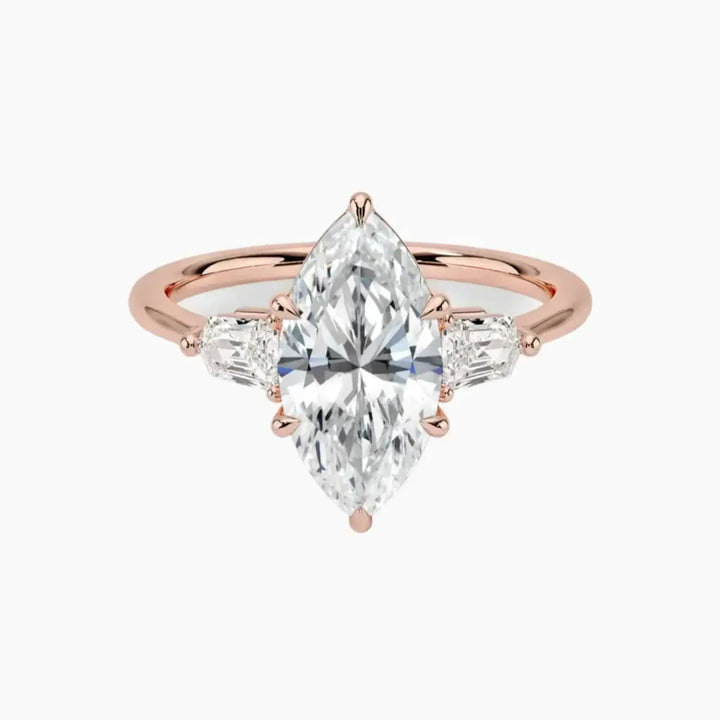 Thalassa Marquise Three Stone Diamond Ring Setting in 14K Rose Gold