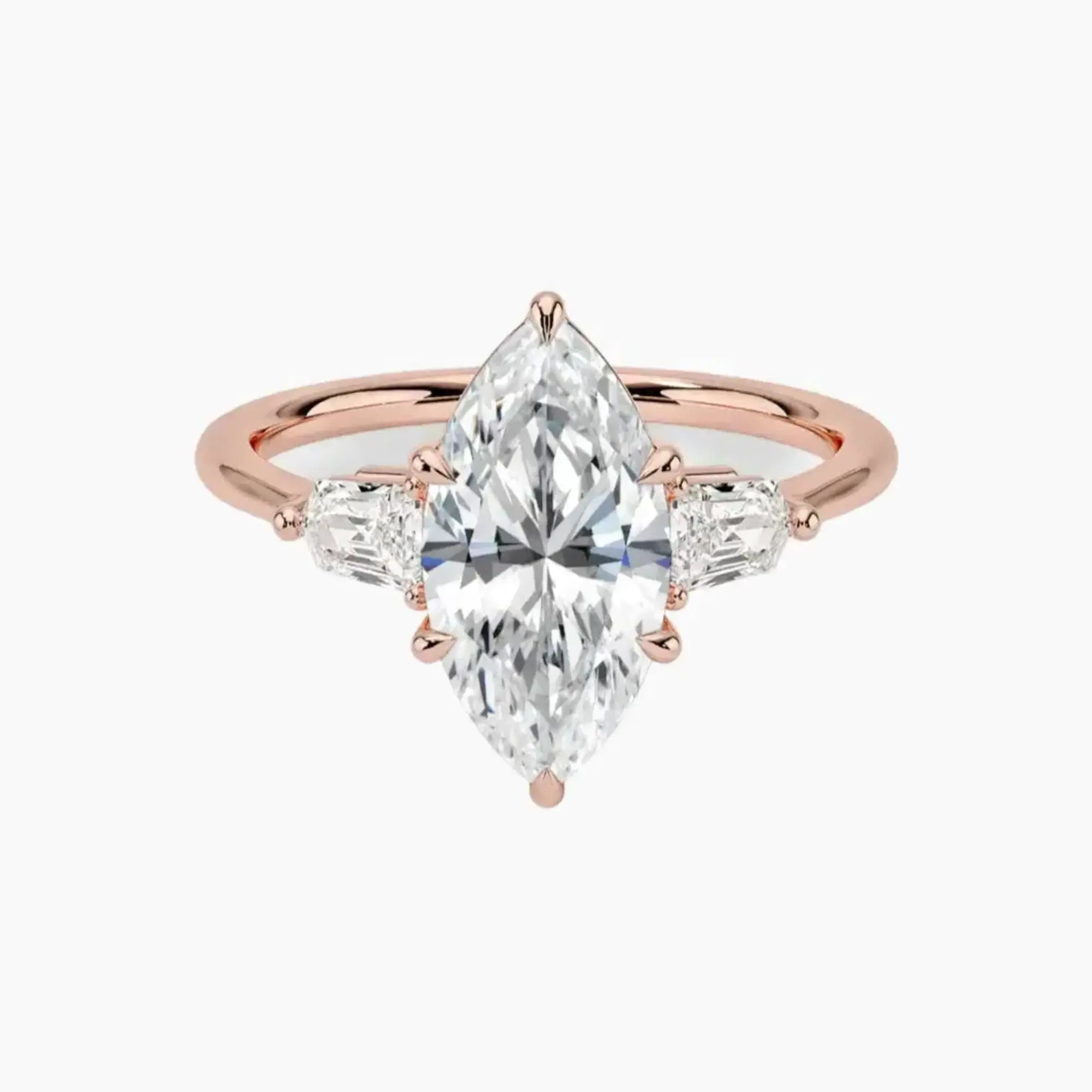 Thalassa Marquise Three Stone Diamond Ring Setting in 18K Rose Gold