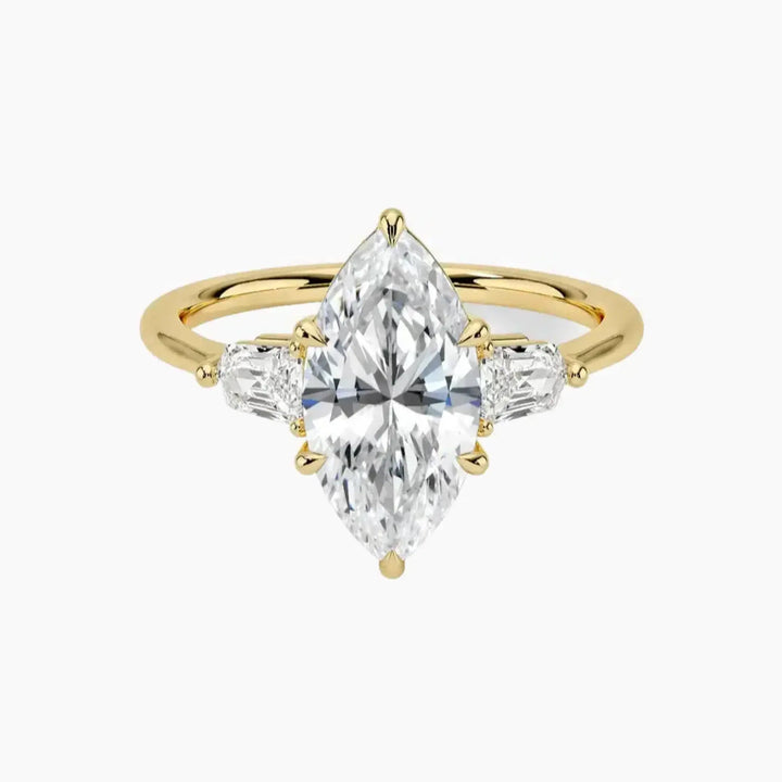 Thalassa Marquise Three Stone 2 Carat Lab Grown Diamond Engagement Ring in 18K Yellow Gold