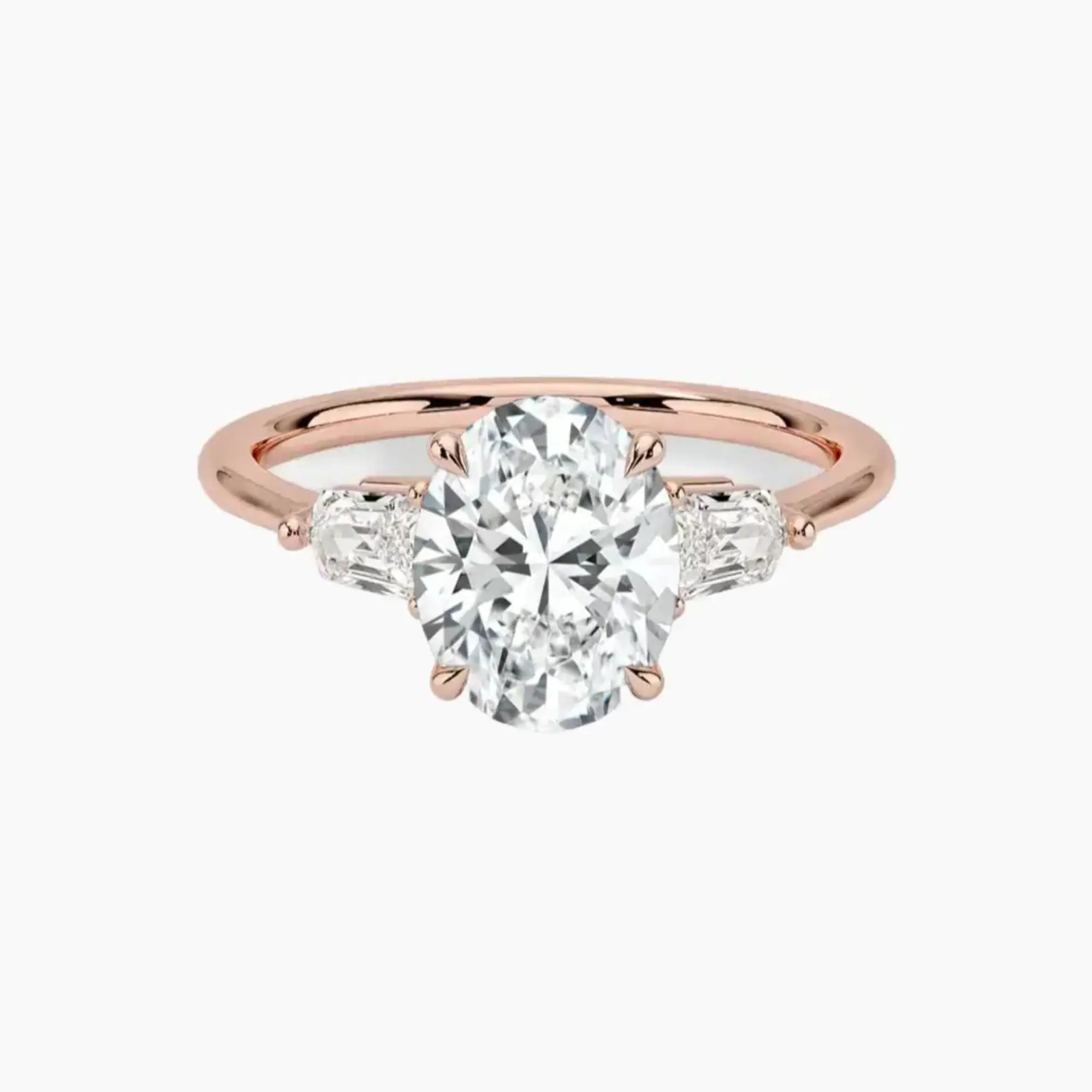 Thalassa Oval Three Stone 3 Carat Lab Grown Diamond Engagement Ring in 14K Rose Gold