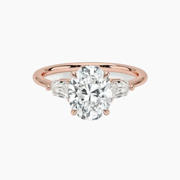 Thalassa Oval Three Stone 2 Carat Lab Grown Diamond Engagement Ring in 18K Rose Gold