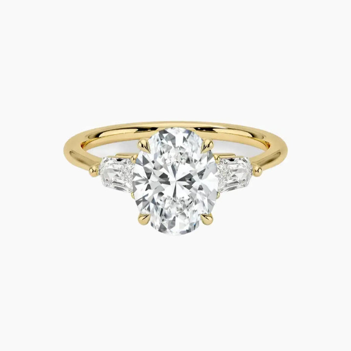 Thalassa Oval Three Stone 2.5 Carat Lab Grown Diamond Engagement Ring in 14K Yellow Gold