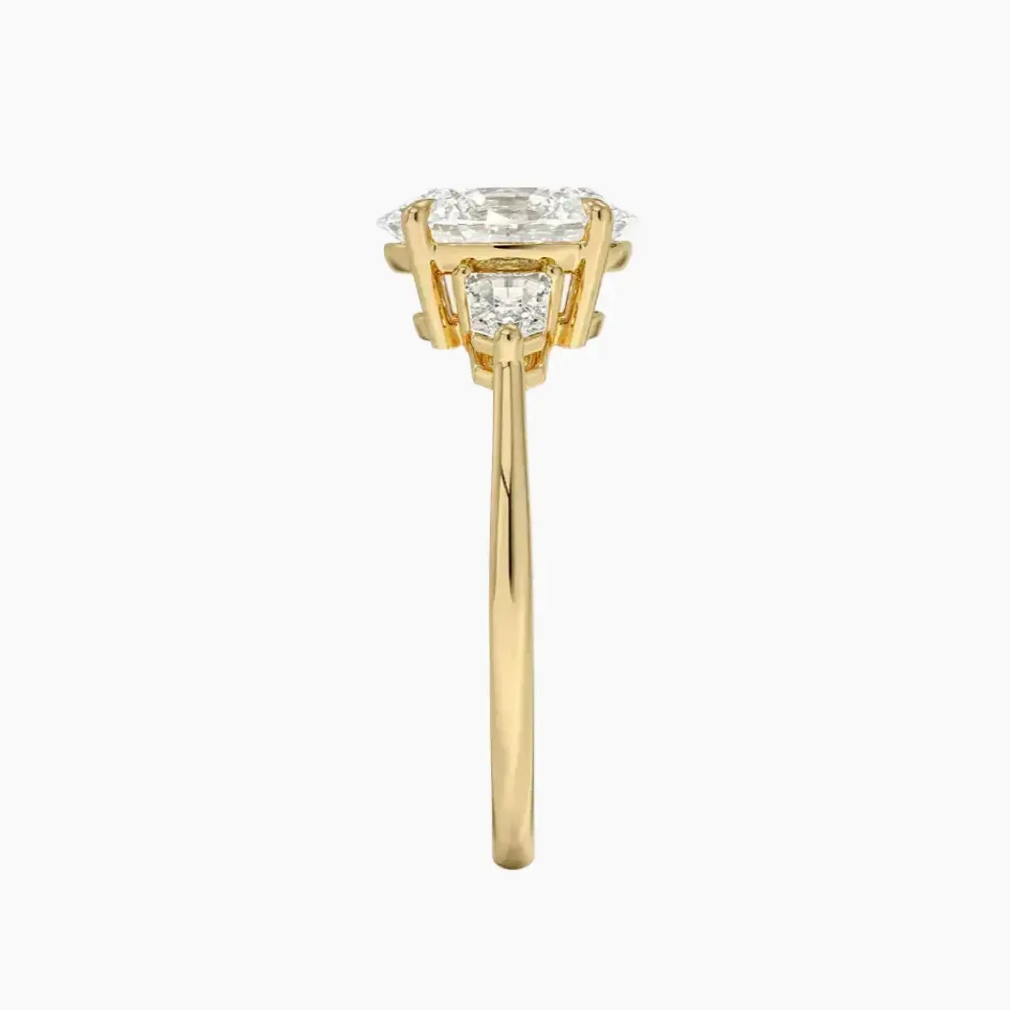 Thalassa Oval Three Stone 2.5 Carat Lab Grown Diamond Engagement Ring in 14K Yellow Gold
