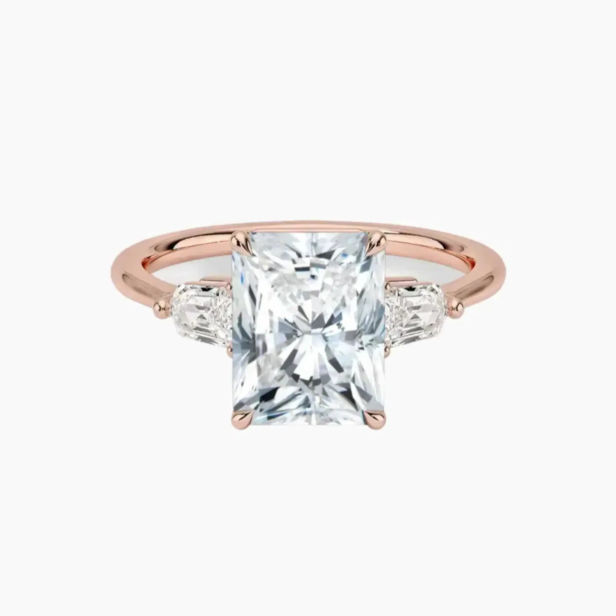 Thalassa Radiant Three Stone 2.5 Carat Lab Grown Diamond Engagement Ring in 18K Yellow Gold