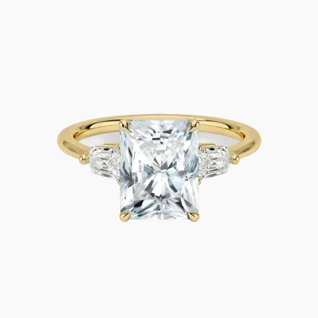 Thalassa Radiant Three Stone 3 Carat Lab Grown Diamond Engagement Ring in 14K Yellow Gold