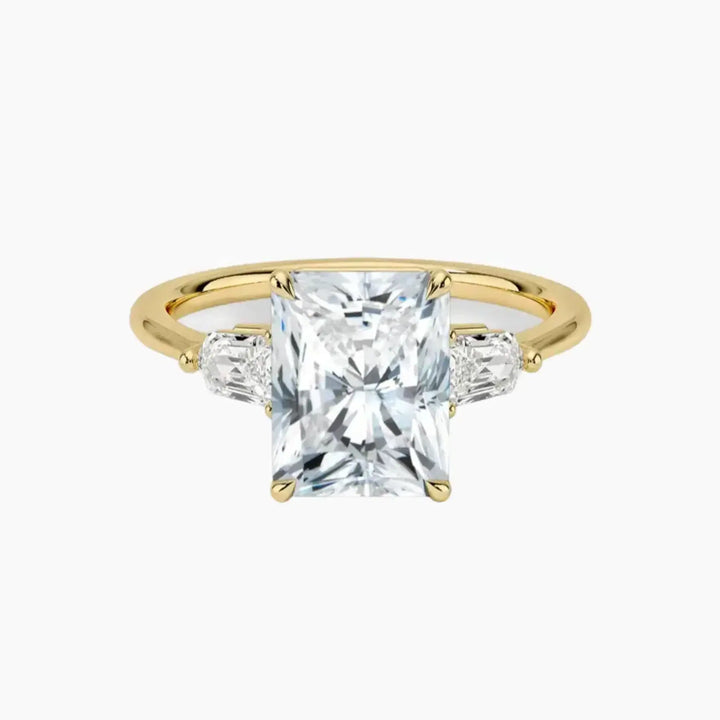 Thalassa Radiant Three Stone 3 Carat Lab Grown Diamond Engagement Ring in 18K Yellow Gold