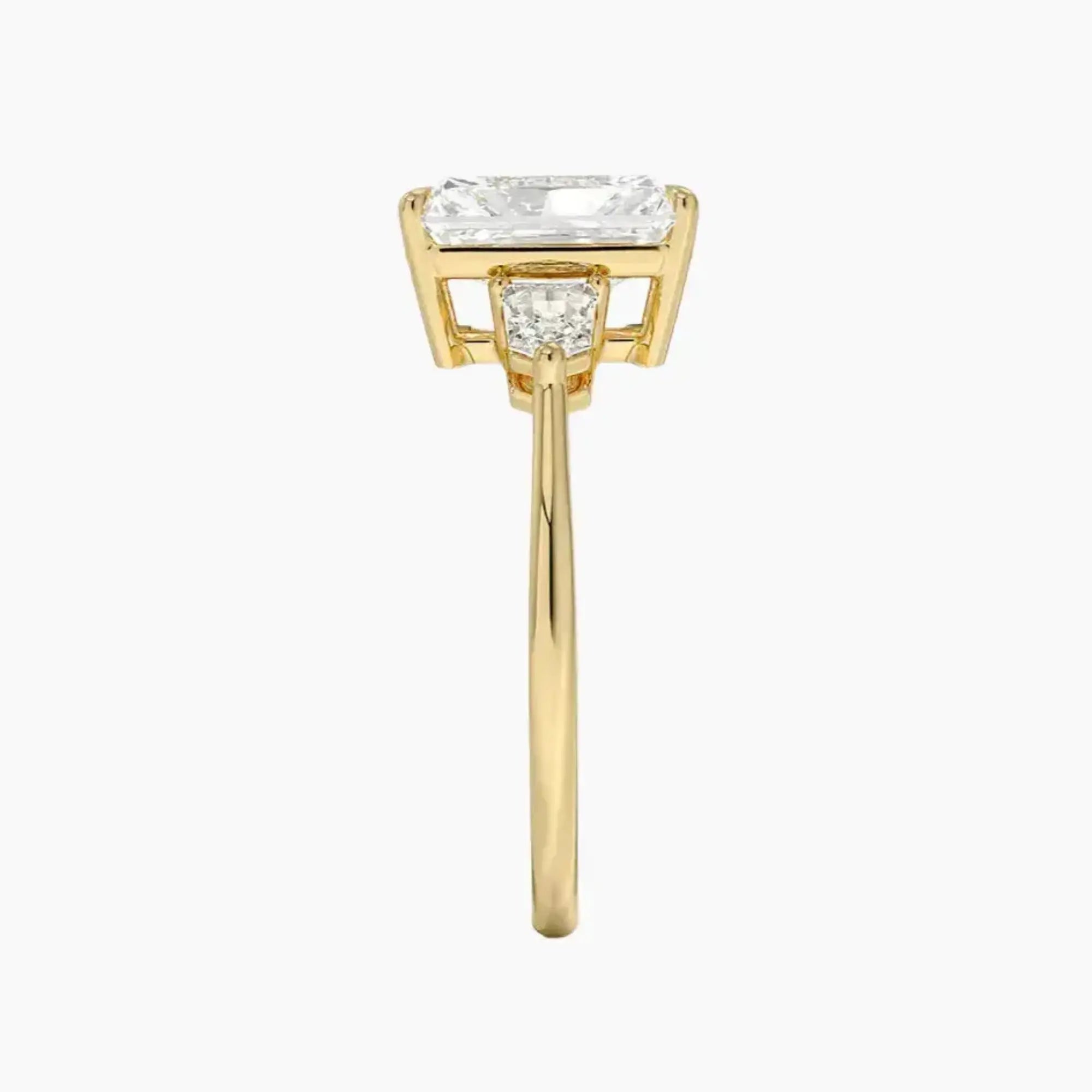 Thalassa Radiant Three Stone 2.5 Carat Lab Grown Diamond Engagement Ring in 14K Yellow Gold