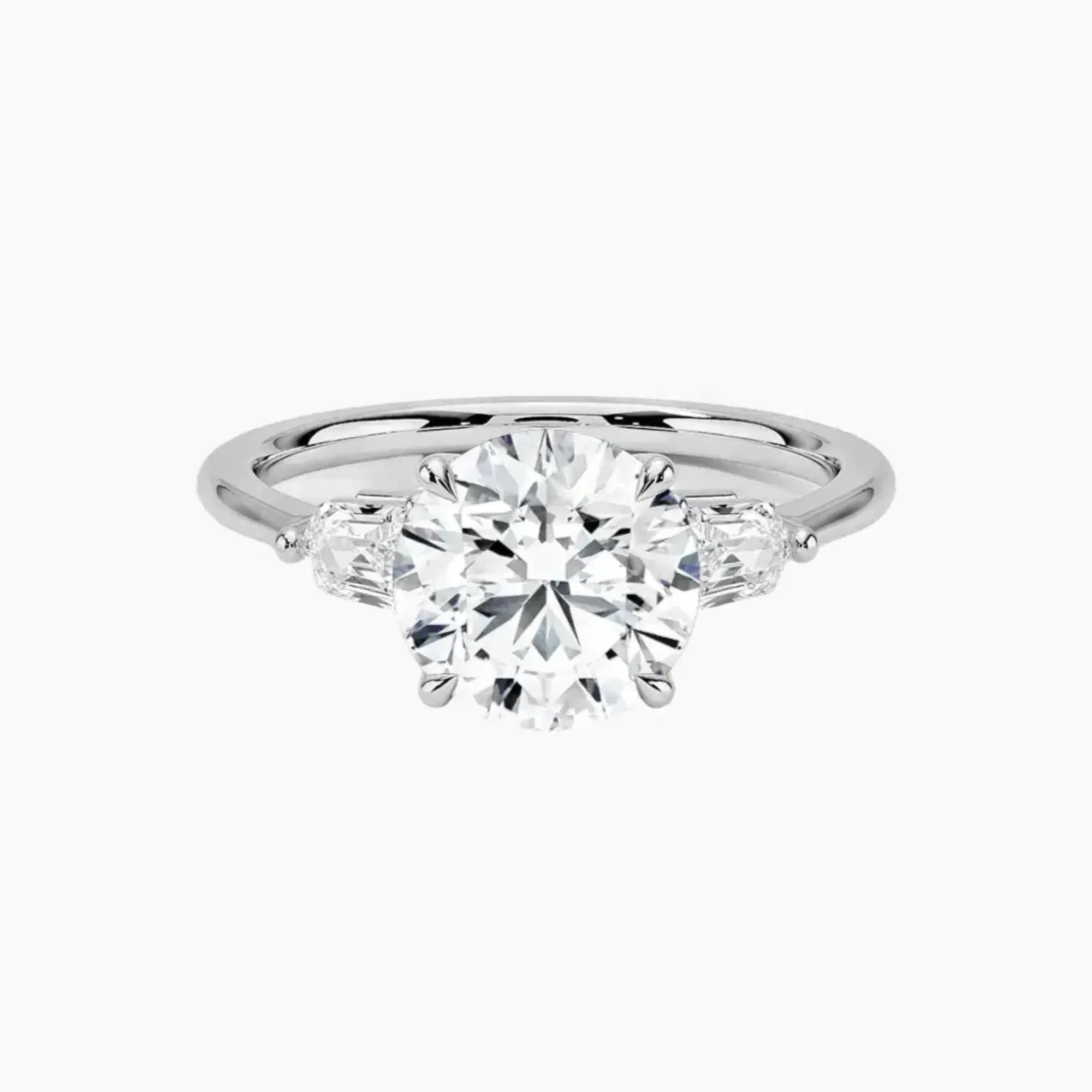 Thalassa Round Three Stone 3 Carat Lab Grown Diamond Engagement Ring in 18K White Gold