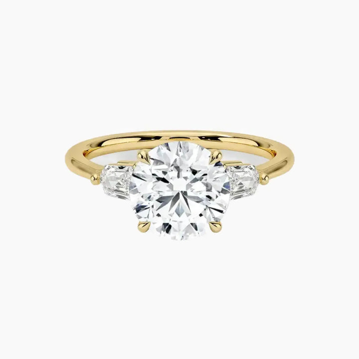 Thalassa Round Three Stone 2.5 Carat Lab Grown Diamond Engagement Ring in 18K Yellow Gold