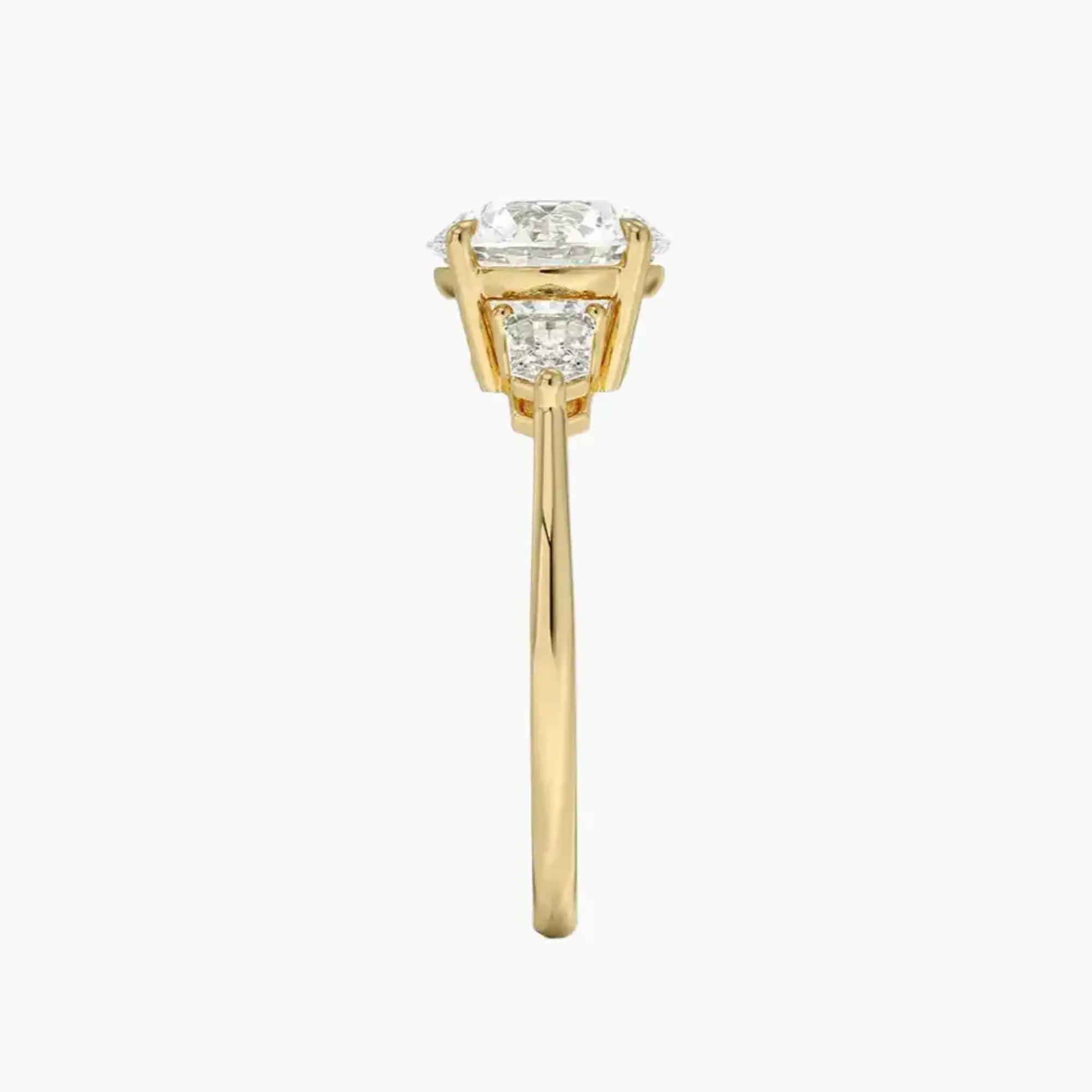 Thalassa Round Three Stone 2.5 Carat Lab Grown Diamond Engagement Ring in 18K Yellow Gold