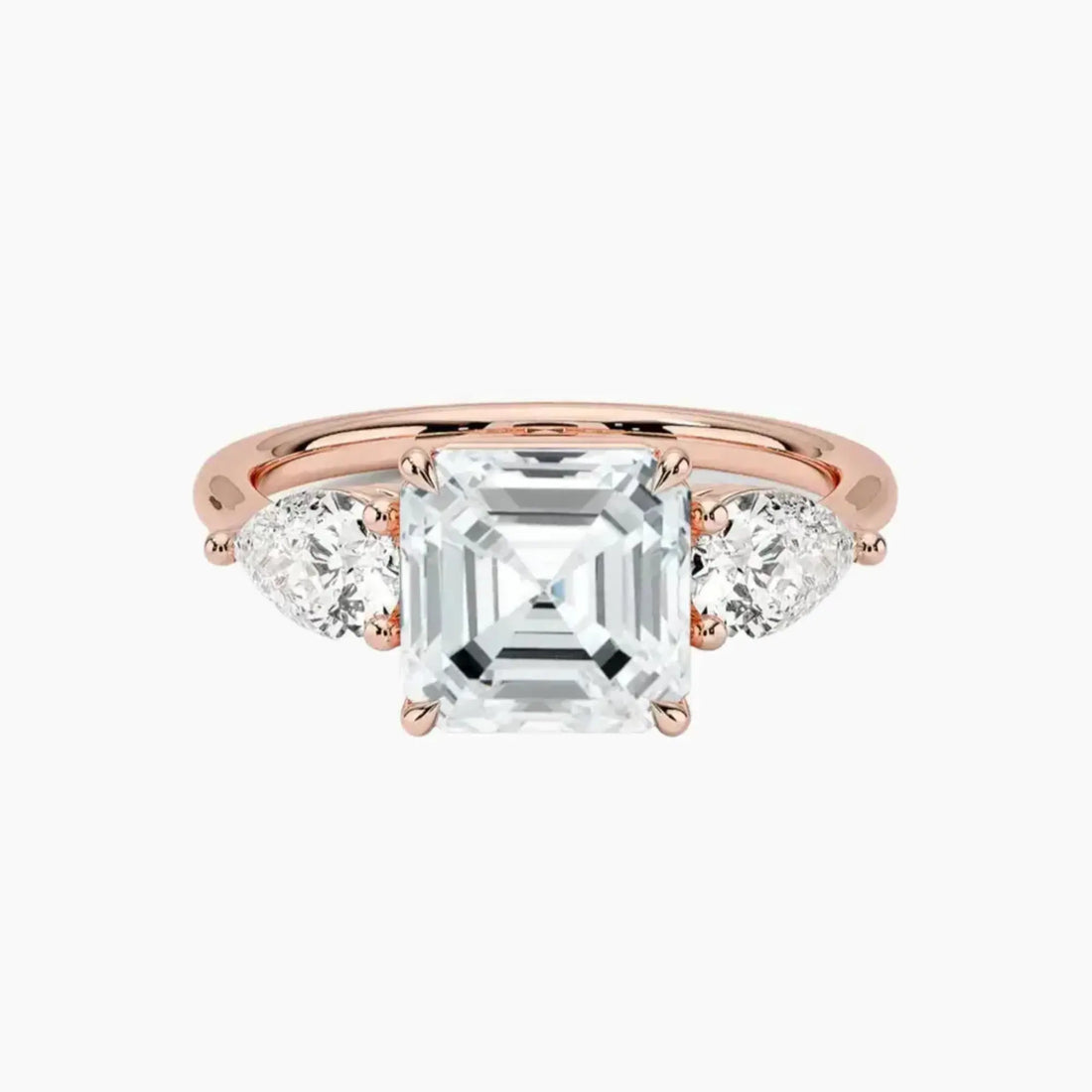 Calliope Asscher Three Stone Diamond Ring Setting in 18K Yellow Gold