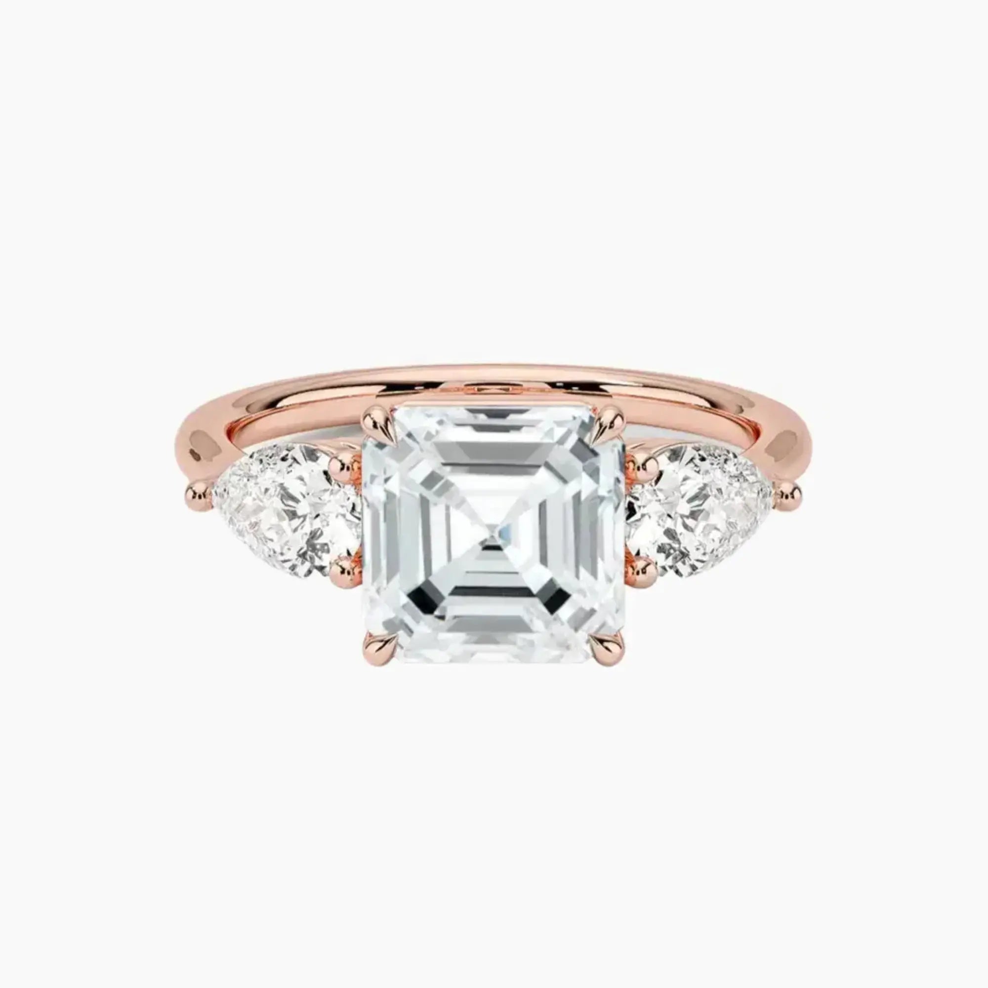 Calliope Asscher Three Stone 1 Carat Lab Grown Diamond Engagement Ring in 18K White Gold