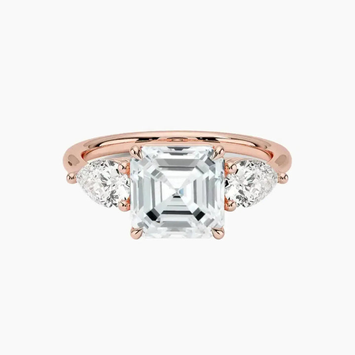 Calliope Asscher Three Stone 1.5 Carat Lab Grown Diamond Engagement Ring in 14K Rose Gold
