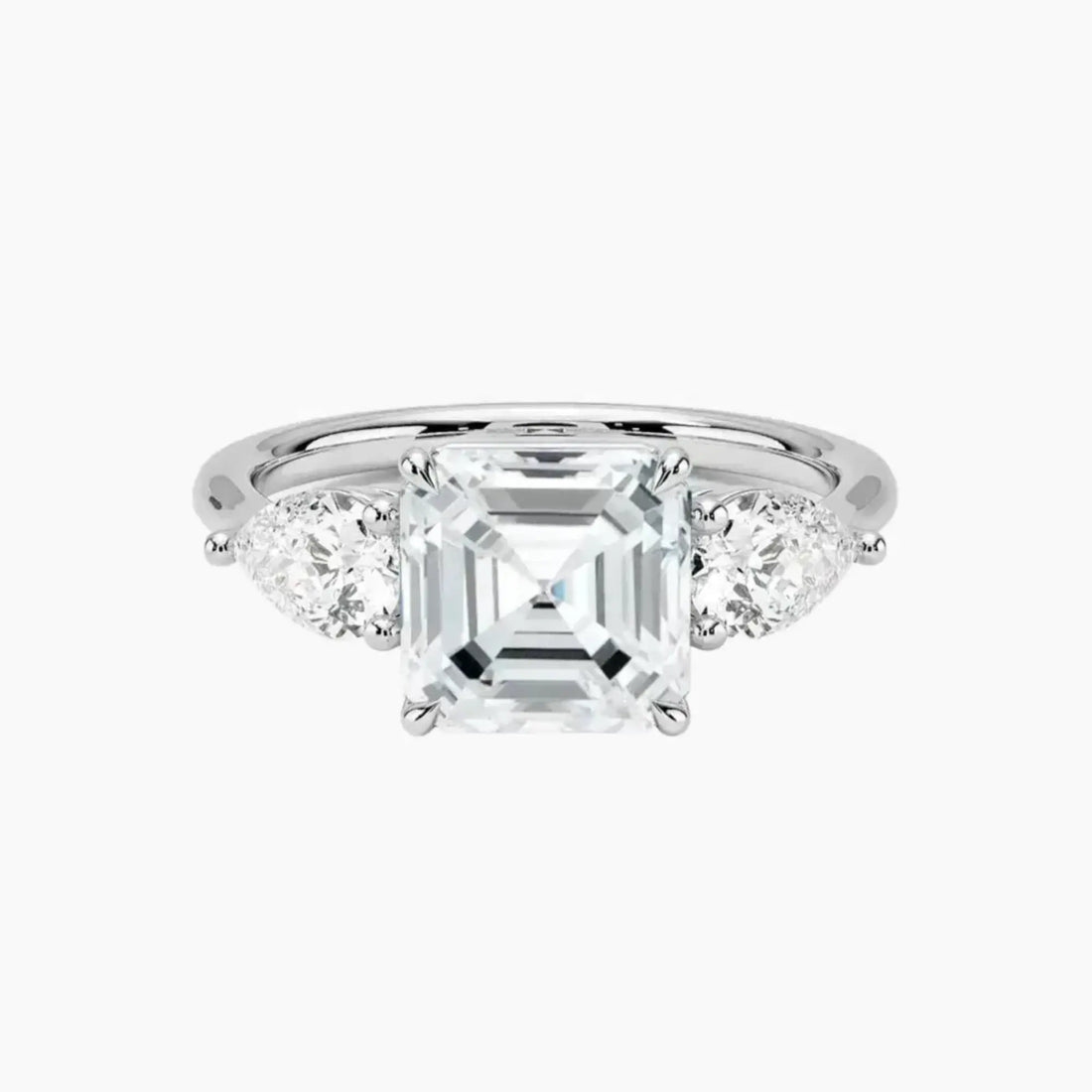 Calliope Asscher Three Stone 2.5 Carat Lab Grown Diamond Engagement Ring in 14K Yellow Gold