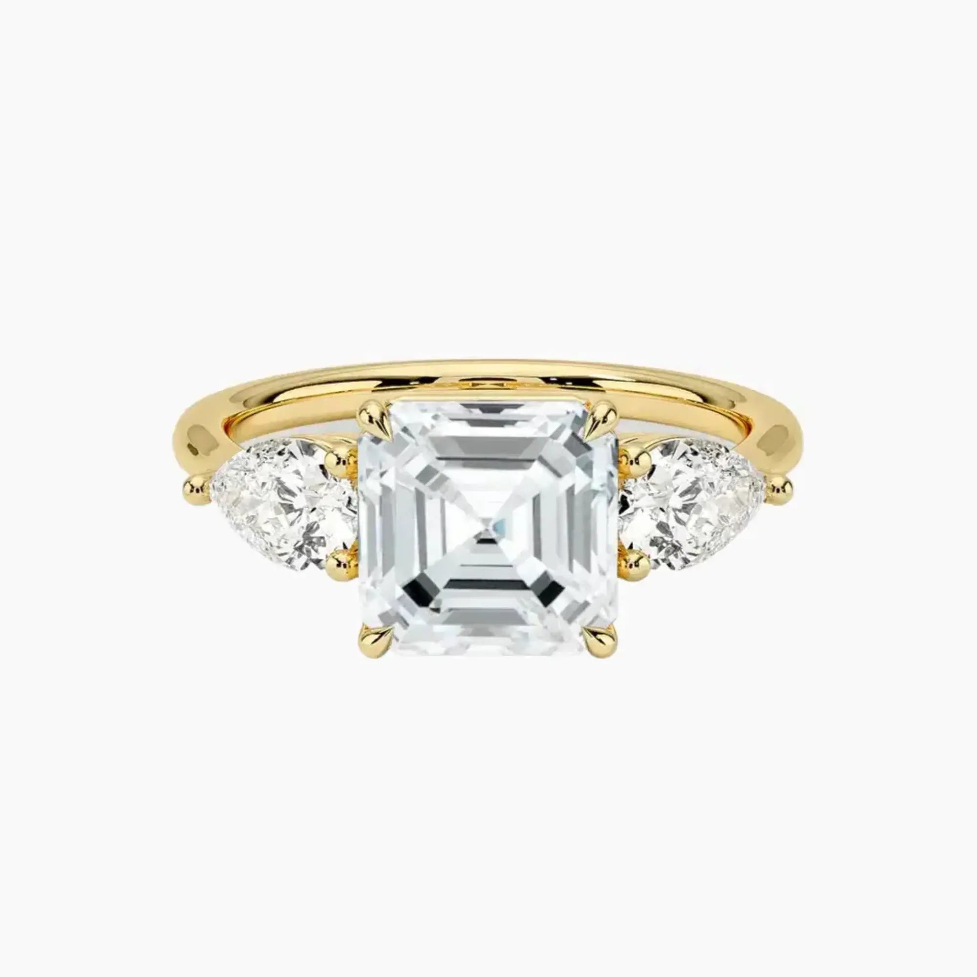 Calliope Asscher Three Stone Diamond Ring Setting in 18K Yellow Gold
