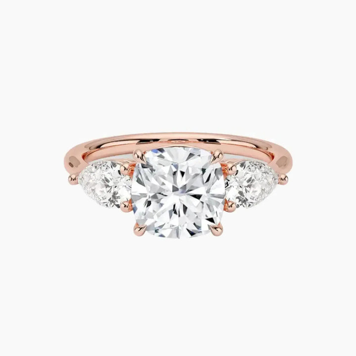 Calliope Cushion Three Stone 3 Carat Lab Grown Diamond Engagement Ring in 14K Rose Gold