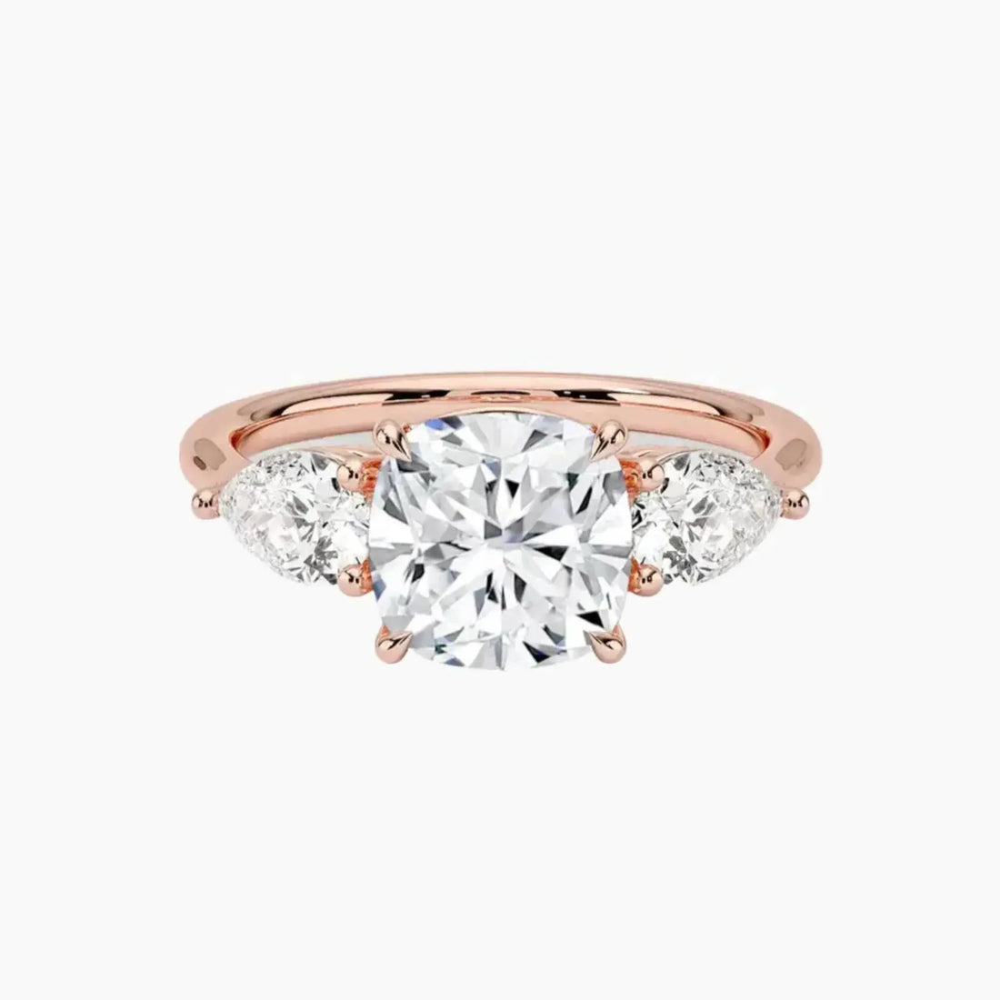 Calliope Cushion Three Stone 2.5 Carat Lab Grown Diamond Engagement Ring in 18K Yellow Gold