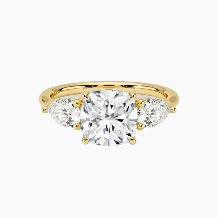 Calliope Cushion Three Stone 2 Carat Lab Grown Diamond Engagement Ring in 18K Yellow Gold