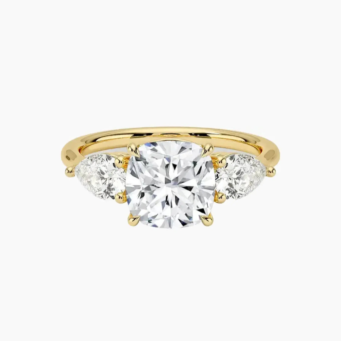 Calliope Cushion Three Stone Diamond Ring Setting in 14K Yellow Gold