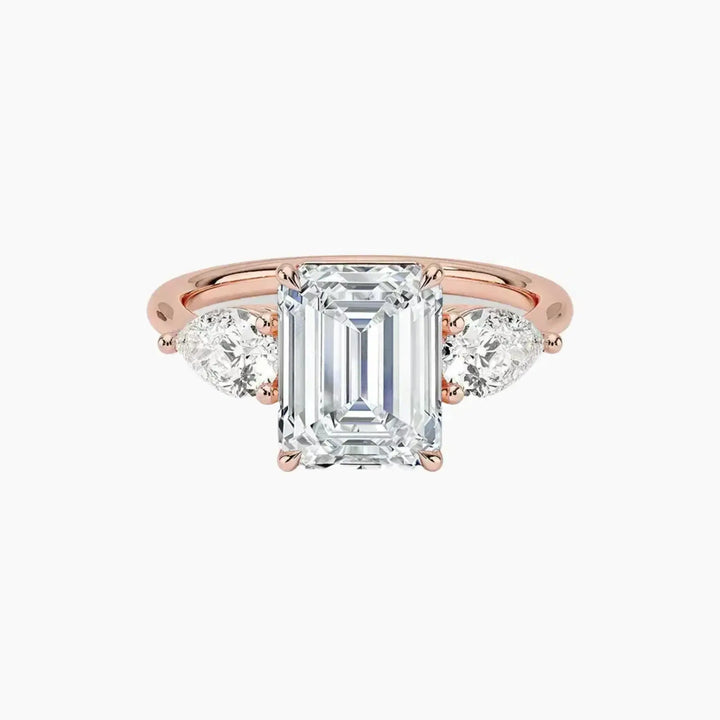 Calliope Emerald Three Stone 3 Carat Lab Grown Diamond Engagement Ring in 14K Rose Gold