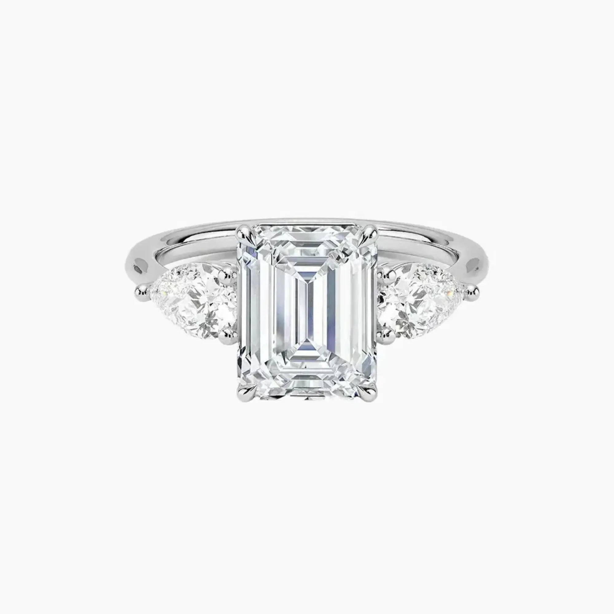 Calliope Emerald Three Stone 2.5 Carat Lab Grown Diamond Engagement Ring in 14K White Gold