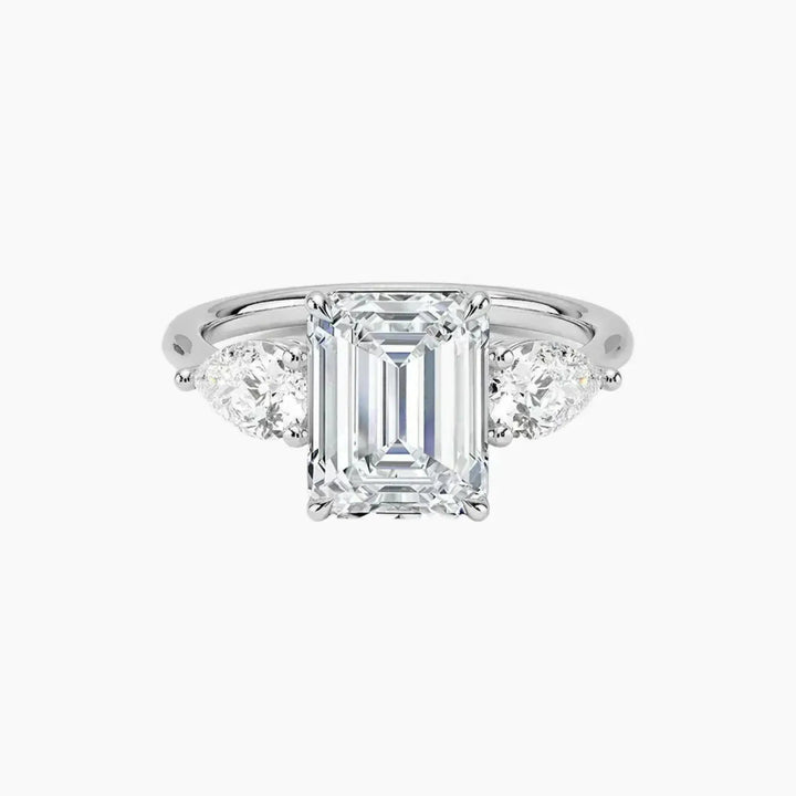 Calliope Emerald Three Stone 2 Carat Lab Grown Diamond Engagement Ring in 14K White Gold