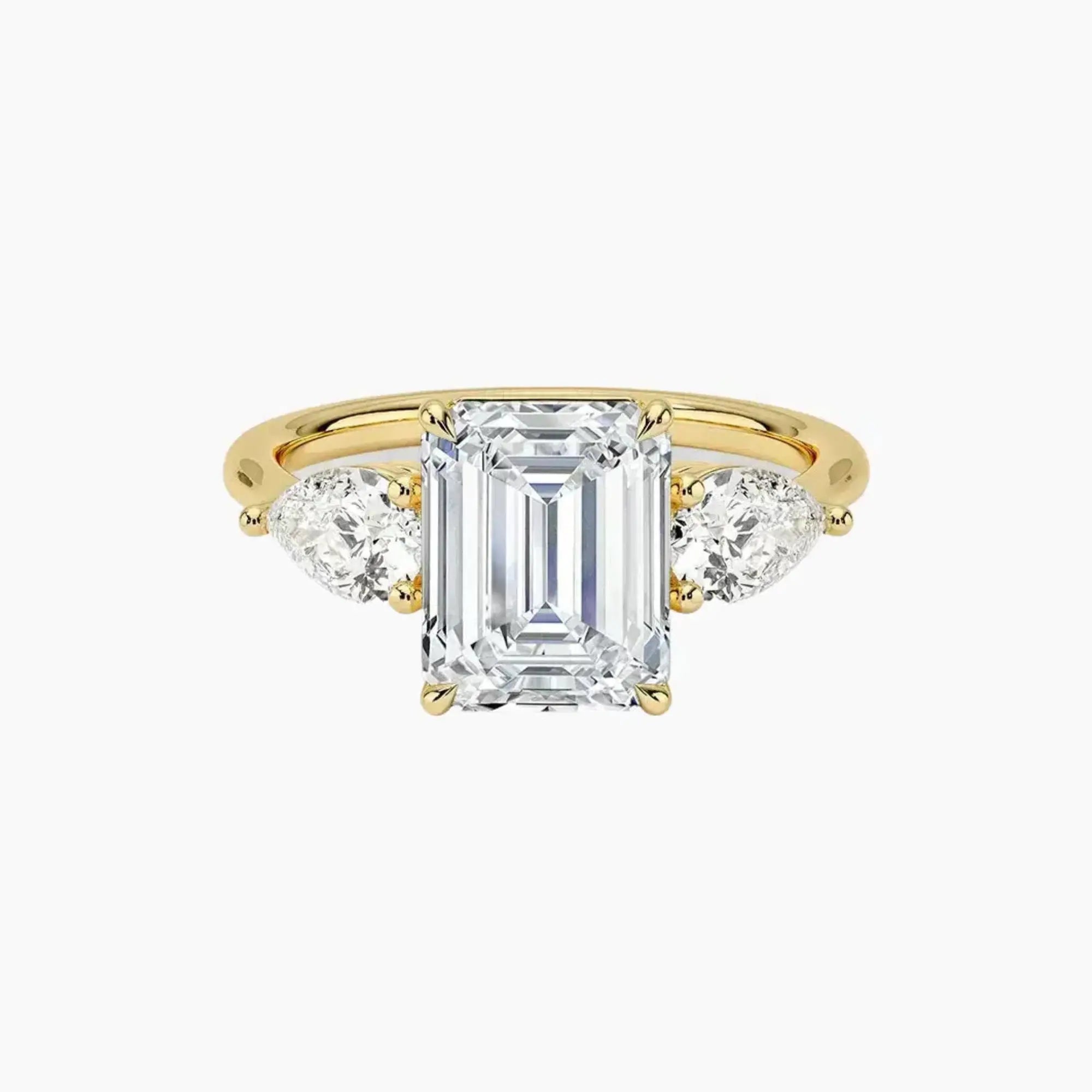 Calliope Emerald Three Stone 2.5 Carat Lab Grown Diamond Engagement Ring in 14K Yellow Gold