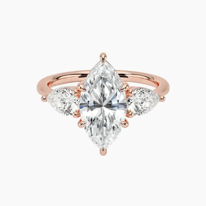 Calliope Marquise Three Stone 2 Carat Lab Grown Diamond Engagement Ring in 18K Rose Gold