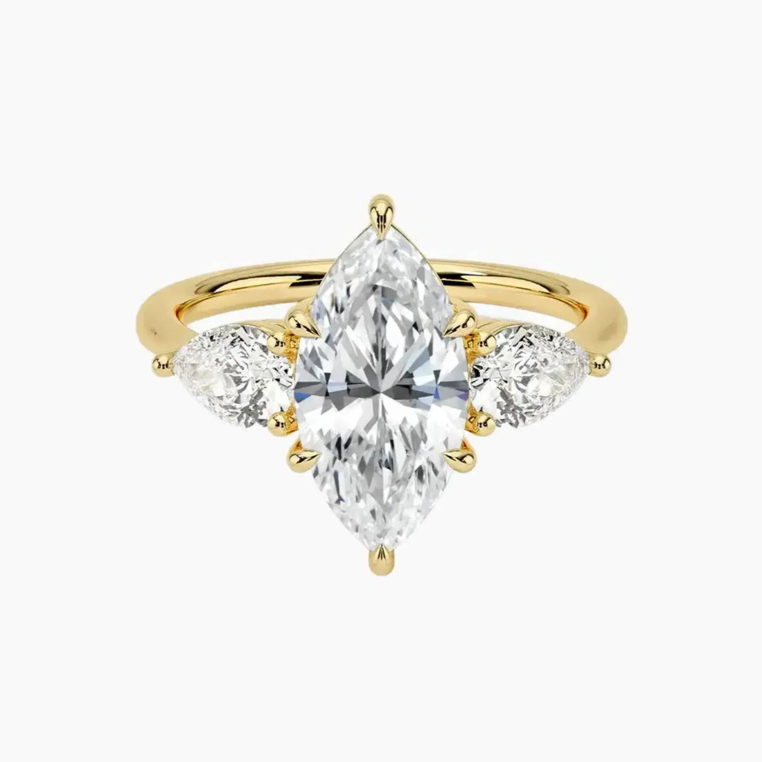 Calliope Marquise Three Stone 2.5 Carat Lab Grown Diamond Engagement Ring in 14K Yellow Gold