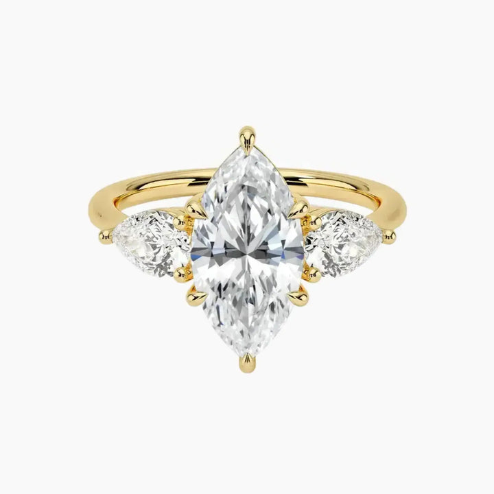 Calliope Marquise Three Stone 3 Carat Lab Grown Diamond Engagement Ring in 14K Yellow Gold