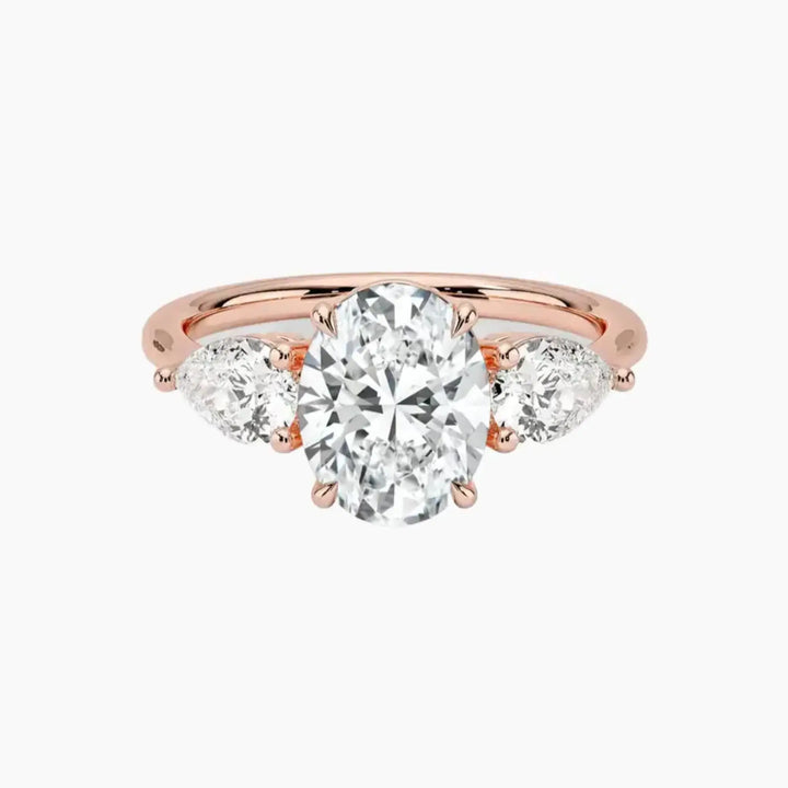 Calliope Oval Three Stone 3 Carat Lab Grown Diamond Engagement Ring in 14K Rose Gold