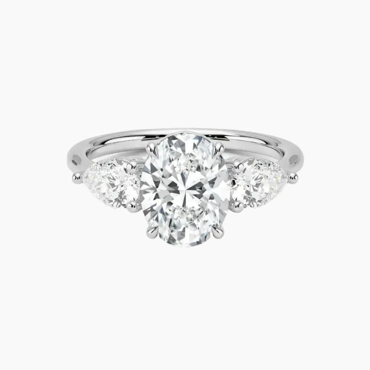 Calliope Oval Three Stone 3 Carat Lab Grown Diamond Engagement Ring in 18K White Gold